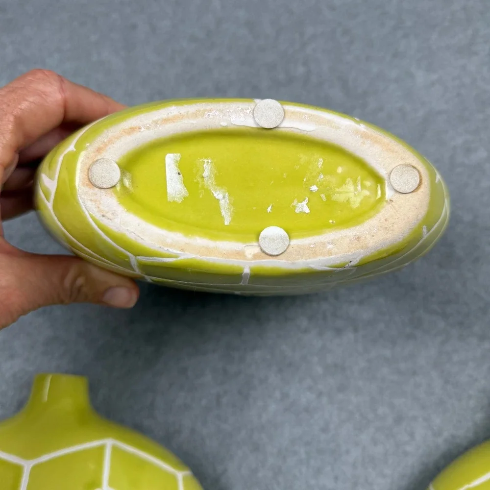 Set of 3 Lime Green Ceramic Bud Vases Geometric Honeycomb Pattern Modern Decor